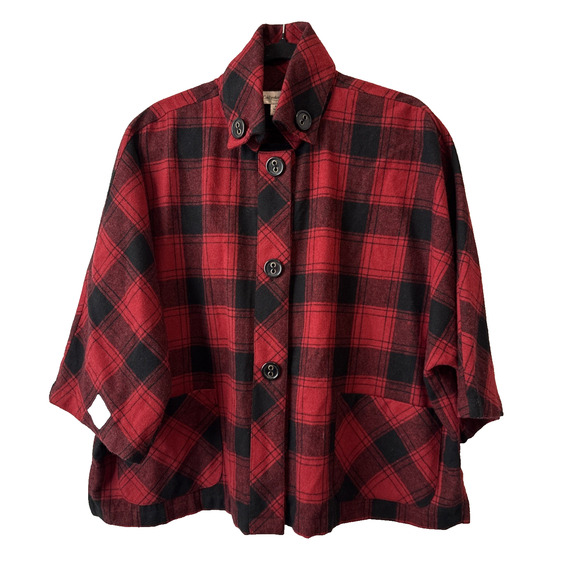 Coldwater Creek Womens Petite L Wool Chic Plaid Oversized Boxy Poncho Shacket - Picture 1 of 9